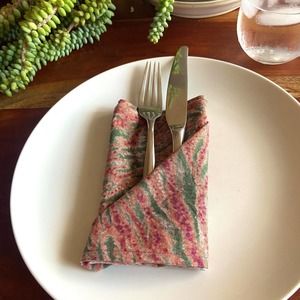 Red Green Zebra Vintage Print 13inch square cotton napkin